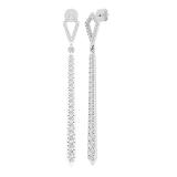 1.35 Carat (ctw) Round White Diamond Ladies Long Linear Bar Drop Earrings | Sterling Silver