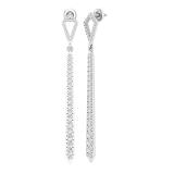 1.35 Carat (ctw) Round White Diamond Ladies Long Linear Bar Drop Earrings | Sterling Silver