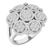 1.30 Carat (ctw) Round White Diamond Ladies Cluster Floral Cocktail Right Hand Ring 14K White Gold