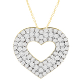 0.75 Carat (ctw) Round White Diamond Ladies Layered Open Heart Pendant 3/4 CT 14K Yellow Gold