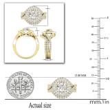 Round Cubic Zirconia Ladies Double Halo Split Shank Swirl Classic Wedding Ring Set 10K Yellow Gold