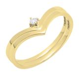 0.05 Carat (ctw) Round White Diamond Ladies Solitaire Chevron Wedding Ring Set 14K Yellow Gold