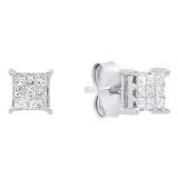 0.20 Carat (ctw) Princess White Diamond Ladies Square Frame Stud Earrings 1/5 CT 10K White Gold