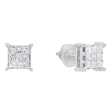 0.20 Carat (ctw) Princess White Diamond Ladies Square Frame Stud Earrings 1/5 CT 18K White Gold