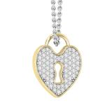 0.45 Carat (ctw) Round White Diamond Heart Shaped Lock Keyhole Pendant for Women with 18 Inch Silver Chain | 18K Yellow Gold