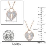0.45 Carat (ctw) Round White Diamond Heart Shaped Lock Keyhole Pendant for Women with 18 Inch Gold Chain | 14K Rose Gold