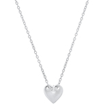 0.02 Carat (ctw) Hanging Round White Diamond Ladies Charm Plain Heart Pendant 10K White Gold