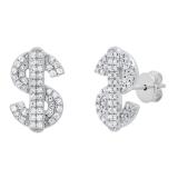 0.20 Carat (ctw) Round White Diamond Dollar  Letter Stud Earrings for Her 1/5 CT Sterling Silver