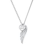 0.12 Carat (ctw) Round White Diamond Ladies Rose Floral Angel Wing Shape Pendant, Sterling Silver