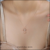 Ladies Infinity Cross Religious Pendant with Round Diamond Accents in Gold Chain, 10K Rose Gold