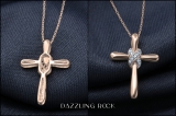 Ladies Infinity Cross Religious Pendant with Round Diamond Accents in Gold Chain, 10K Rose Gold
