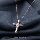 Ladies Infinity Cross Religious Pendant with Round Diamond Accents in Gold Chain, 10K Rose Gold