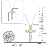 0.25 Carat (ctw) Round & Baguette Diamond Ladies Cross Pendant, White & Yellow Gold Plated Silver