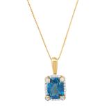 6.5X9 mm Emerald London Blue Topaz & Round White Diamond Ladies Halo Style Pendant, 10K Yellow Gold