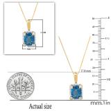 6.5X9 mm Emerald London Blue Topaz & Round White Diamond Ladies Halo Style Pendant, 10K Yellow Gold
