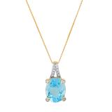 11X9 mm Oval Blue Topaz & Round White Diamond Ladies Fancy Pendant with Gold Chain, 10K Yellow Gold