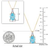 11X9 mm Oval Blue Topaz & Round White Diamond Ladies Fancy Pendant with Gold Chain, 10K Yellow Gold