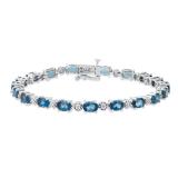 6X4 mm Oval London Blue Topaz Ladies Handmade Bracelet with Round Diamond Accent Sterling Silver