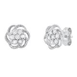 0.10 Carat (ctw) Round White Diamond Ladies Cluster Floral Stud Earrings 1/10 CT | Sterling Silver