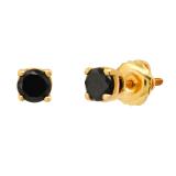 0.50 Carat (ctw) Round Black Diamond Ladies Solitaire Tiny Stud Earrings 1/2 CT 10K Yellow Gold
