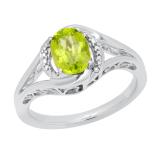 8x6 MM Oval Peridot & Round White Diamond Accents Split Shank Engagement Ring, 925 Sterling Silver