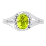 8x6 MM Oval Peridot & Round White Diamond Accents Split Shank Engagement Ring, 925 Sterling Silver