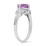 7 MM Cushion Amethyst & Round White Diamond Accents Crisscross Engagement Ring, 925 Sterling Silver