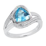 7.5 MM Trillion Blue Topaz & White Diamond Accents Split Shank Engagement Ring 925 Sterling Silver