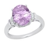 9x11 mm Oval Amethyst with Round & baguette White Diamond Engagement Ring, 925 Sterling Silver