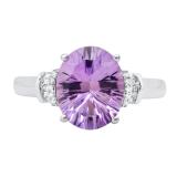 9x11 mm Oval Amethyst with Round & baguette White Diamond Engagement Ring, 925 Sterling Silver