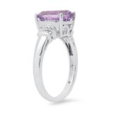 9x11 mm Oval Amethyst with Round & baguette White Diamond Engagement Ring, 925 Sterling Silver