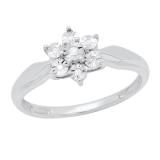 Round White Diamond Accent Seven Stone Flower Engagement Ring 10K White Gold