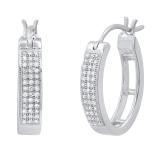 0.25 Carat (ctw) Round Diamond Ladies Three Row Micropave Hoop Earrings 1/4 CT Sterling Silver
