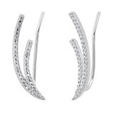 0.15 Carat (ctw) Round Diamond Ladies Double Row Dainty Earcuff Climber Earrings Sterling Silver