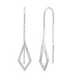 0.15 Carat (ctw) Round Diamond Ladies Threader Long Bar Chandelier Drop Earrings Sterling Silver