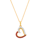 1.5 mm Round Ruby & White Diamond Ladies Heart Shape Love Pendant with Gold Chain 10K Yellow Gold