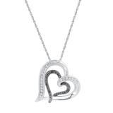 0.15 Carat (ctw) Round Black & White Diamond Ladies Double Heart Pendant 925 Sterling Silver