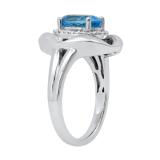 9X7 mm Oval Blue Topaz & Round White Diamond Ladies Halo Unique Right Hand Ring Sterling Silver