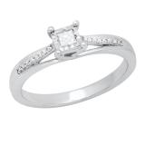 0.13 Carat (ctw) Princess & Round White Diamond Ladies Illusion Set Engagement Ring 10K White Gold