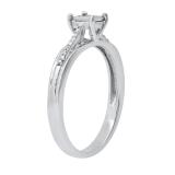 0.13 Carat (ctw) Princess & Round White Diamond Ladies Illusion Set Engagement Ring 10K White Gold