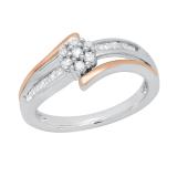 0.25 Carat (ctw) Round & Baguette White Diamond Ladies Cluster Ring White & Rose Gold Plated Silver