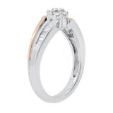 0.25 Carat (ctw) Round & Baguette White Diamond Ladies Cluster Ring White & Rose Gold Plated Silver