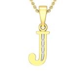 Uppercase Letter 'J' Initial Alphabet Pendant With Round Diamond Accents, 18K Yellow Gold
