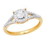 0.10 Carat (ctw) Round White Diamond Ladies Split Shank Style Circle Engagement Ring 1/10 CT 10K Yellow Gold