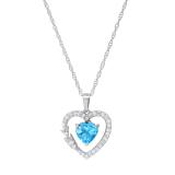 Heart Blue Topaz & Round White Topaz Ladies Pendant with 18 Inch Silver Chain | 925 Sterling Silver