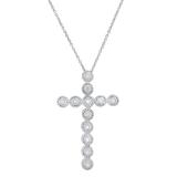 0.10 Carat (ctw) Round White Diamond Ladies Illusion Set Cross Pendant 1/10 CT | 925 Sterling Silver