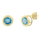 5 mm Round Blue Topaz Ladies Solitaire Bezel Minimalist Daily Wear Stud Earrings 10K Yellow Gold