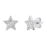 0.05 Carat (ctw) Round White Diamond Ladies Mini Small Cute Star Stud Earrings 925 Sterling Silver