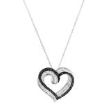 0.50 Carat (ctw) Round Black & Baguette White Diamond Ladies Heart Pendant 1/2 CT Sterling Silver
