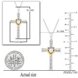 4 mm Round Freshwater Pearl Ladies Heart Cross Pendant with Diamond Accents, 925 Sterling Silver